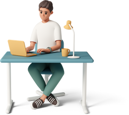 casual life 3d young man working at desk